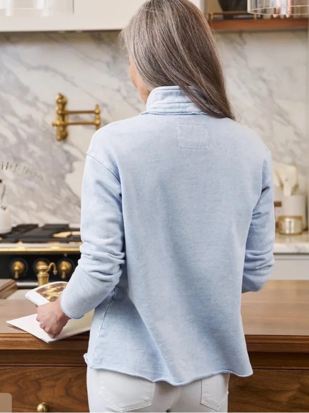 Frank & Eileen • Patrick Popover Henley Triple Fleece cotton terry Mineral Blue - Picture 11 of 11